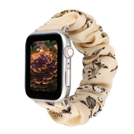 Elastisch scrunchie nylon bandje - Bloemenprint donker - Geschikt voor Apple Watch 42mm / 44mm / 45mm / 49mm