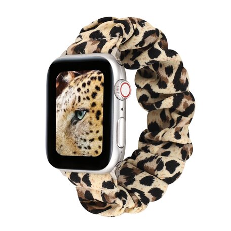 Elastisch scrunchie nylon bandje - Panterprint - Geschikt voor Apple Watch 42mm / 44mm / 45mm / 49mm