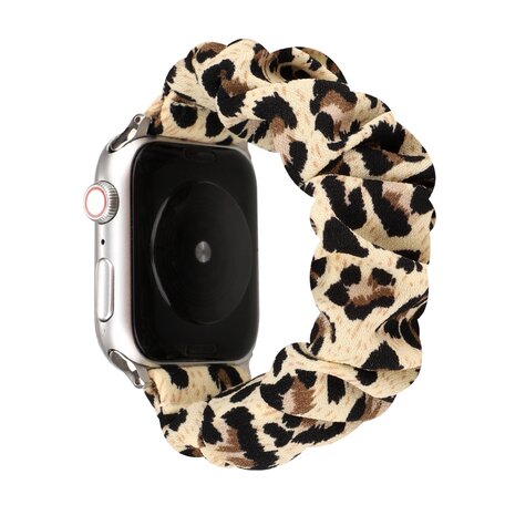 Elastisch scrunchie nylon bandje - Panterprint - Geschikt voor Apple Watch 42mm / 44mm / 45mm / 49mm