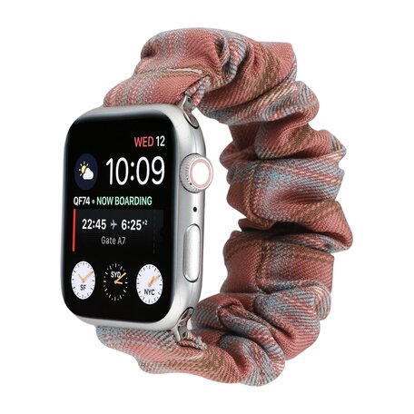 Elastisch scrunchie nylon bandje - Lichtrood / blauw - Geschikt voor Apple Watch 42mm / 44mm / 45mm / 49mm