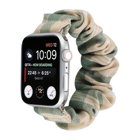 Elastisch scrunchie nylon bandje - Khaki / Groen - Geschikt voor Apple Watch 42mm / 44mm / 45mm / 49mm