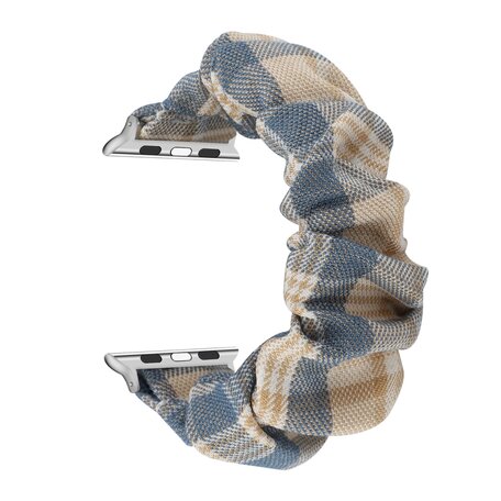 Elastisch scrunchie nylon bandje - Khaki / Donkerblauw - Geschikt voor Apple Watch 42mm / 44mm / 45mm / 49mm