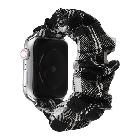 Elastisch scrunchie nylon bandje - Zwart / Wit - Geschikt voor Apple Watch 42mm / 44mm / 45mm / 49mm