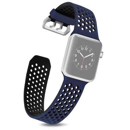 Bandje met gaatjes - 2 kleuren - Blauw met zwart - Geschikt voor Apple Watch 42mm / 44mm / 45mm / 49mm