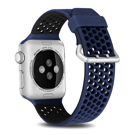 Bandje met gaatjes - 2 kleuren - Blauw met zwart - Geschikt voor Apple Watch 42mm / 44mm / 45mm / 49mm