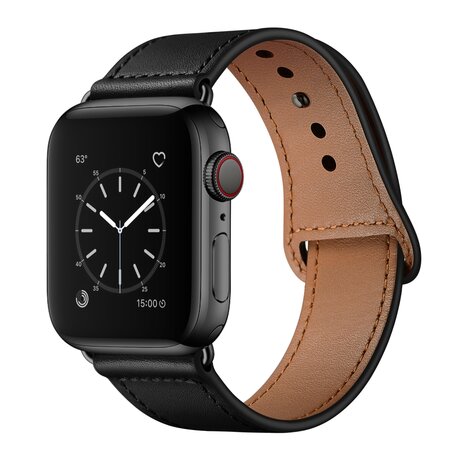 Leren bandje - Zwart - Geschikt voor Apple Watch 42mm / 44mm / 45mm / 49mm