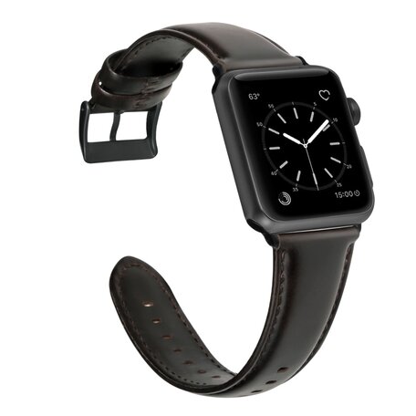 Luxe Echt Lederen bandje - Donkerbruin - Geschikt voor Apple Watch 42mm / 44mm / 45mm / 49mm