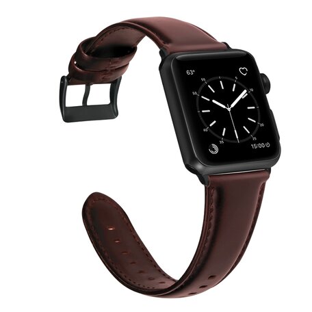 Luxe Echt Lederen bandje - Bruin - Geschikt voor Apple Watch 42mm / 44mm / 45mm / 49mm