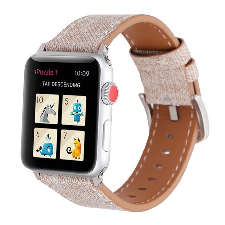 Denim Pattern Echt Leren bandje - Licht bruin - Geschikt voor Apple Watch 42mm / 44mm / 45mm / 49mm