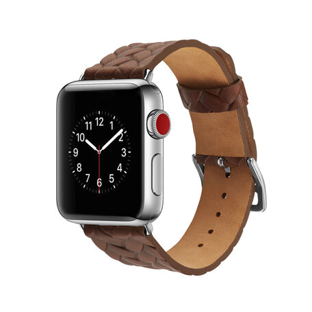 Woven Pattern Leren bandje - Donker bruin - Geschikt voor Apple Watch 42mm / 44mm / 45mm / 49mm