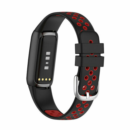 Fitbit Luxe - Siliconen sportbandje - Maat: Large - Zwart + rood