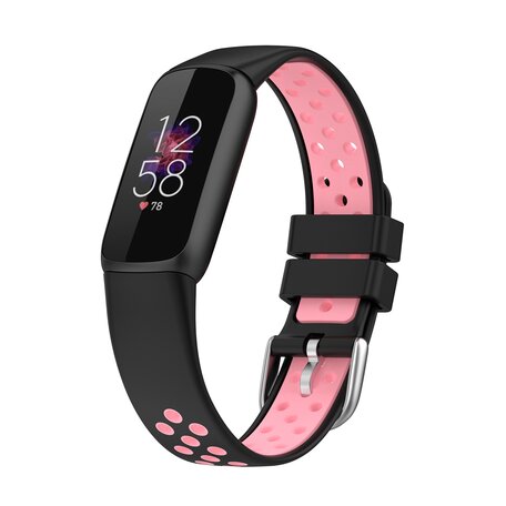 Fitbit Luxe - Siliconen sportbandje - Maat: Large - Zwart + roze