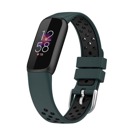 Fitbit Luxe - Siliconen sportbandje - Maat: Large - Donkergroen + zwart