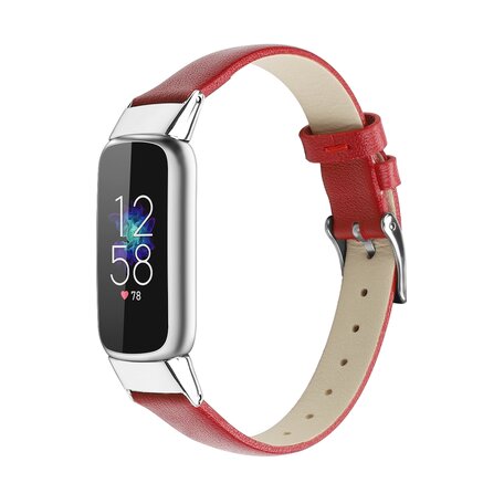 Fitbit Luxe - Leren bandje - Maat: Large - Rood