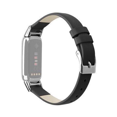 Fitbit Luxe - Leren bandje - Maat: Large - Zwart