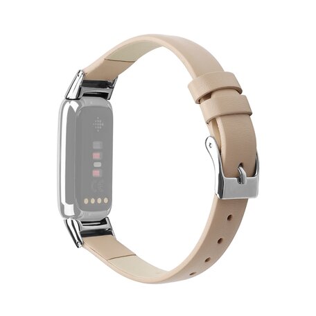 Fitbit Luxe - Leren bandje - Maat: Small - Beige