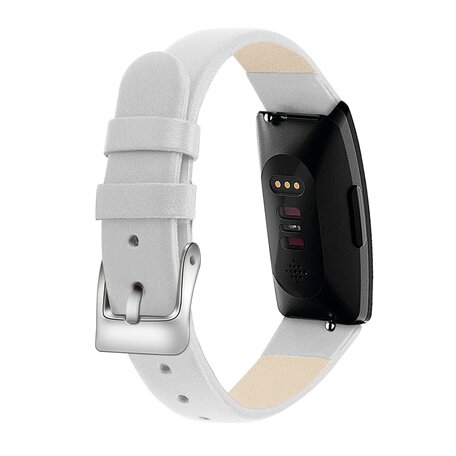 Fitbit Inspire 1 / HR / Ace 2 lederen bandje - Maat: Small - Wit