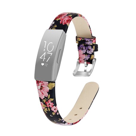 Fitbit Inspire 1 / HR / Ace 2 lederen bandje - Maat: Large - Bloemenprint