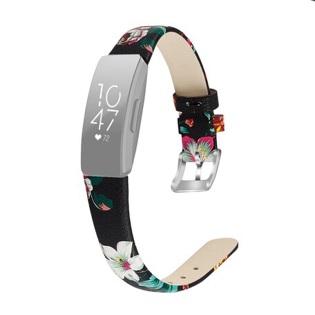 Fitbit Inspire 1 / HR / Ace 2 lederen bandje - Maat: Large - Bloemenprint