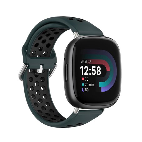 Fitbit Versa 3 & 4 / Sense 1 & 2 - Sport editie - Large - Donkergroen + zwart