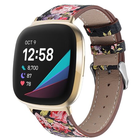 Fitbit Versa 3/4 & Sense 1/2 leren bandje - Bloemenprint