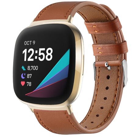 Fitbit Versa 3/4 & Sense 1/2 leren bandje - Bruin