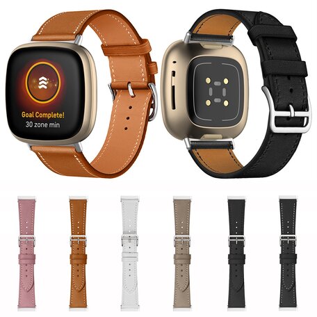 Fitbit Versa 3/4 & Sense 1/2 leren bandje - Zwart