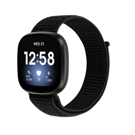 Fitbit Versa 3 & Sense 1  - Sport loop nylon bandje - Zwart