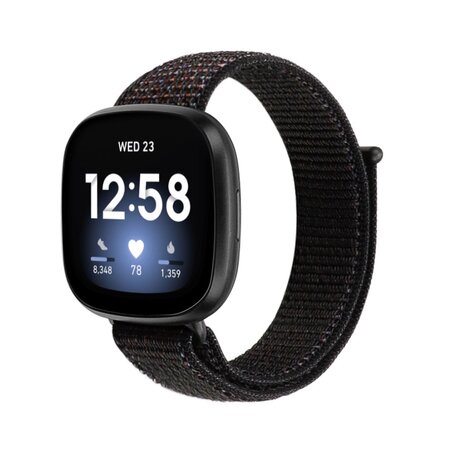 Fitbit Versa 3 & Sense 1  - Sport loop nylon bandje - Zwart gemêleerd