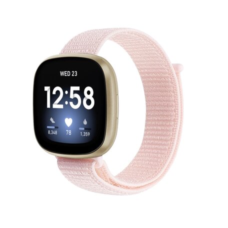 Fitbit Versa 3 & Sense 1  - Sport loop nylon bandje - Lichtroze