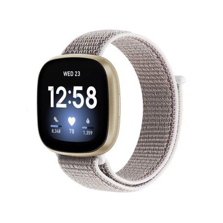 Fitbit Versa 3 & Sense 1  - Sport loop nylon bandje - Wit / grijs