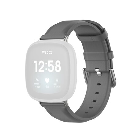 Fitbit Versa 3 & Sense 1 leren bandje - Donkergrijs