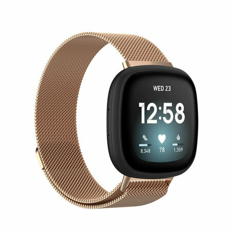 Fitbit Versa 3 & Sense 1 milanese bandje - Maat: Large - Champagne goud