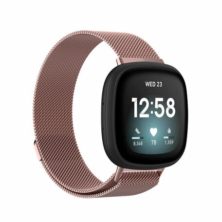 Fitbit Versa 3 & Sense 1 milanese bandje - Maat: Large - Rosé goud
