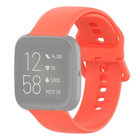 Fitbit Versa 1 / 2 & Lite siliconen sportbandje met gespsluiting - Koraaloranje - Maat: Large