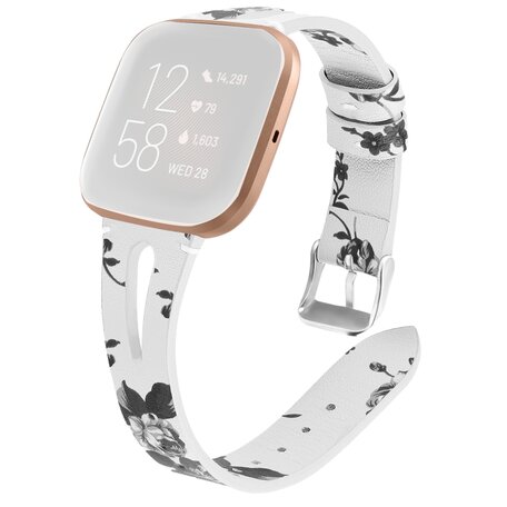 Fitbit Versa 1 / 2 & Lite bandje TPU leer - Bloemenprint wit