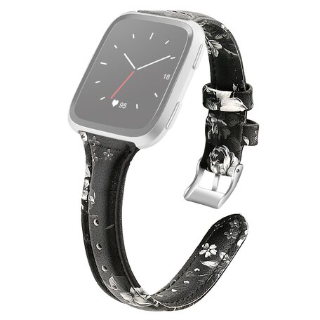 Fitbit Versa 1 / 2 & Lite bandje TPU leer - Bloemenprint zwart / grijs