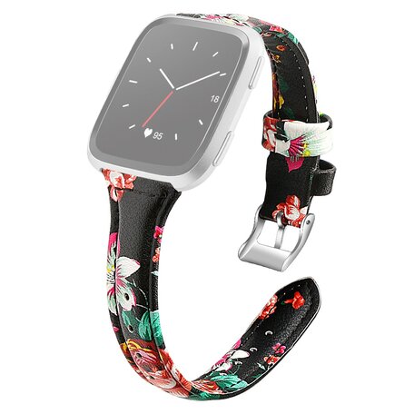 Fitbit Versa 1 / 2 & Lite bandje TPU leer - Bloemenprint rood