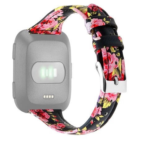 Fitbit Versa 1 / 2 & Lite bandje TPU leer - Bloemenprint zwart