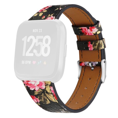 Fitbit Versa 1 / 2 & Lite leren bandje - Bloemenprint roze