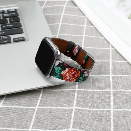 Fitbit Versa 1 / 2 & Lite leren bandje - Bloemenprint