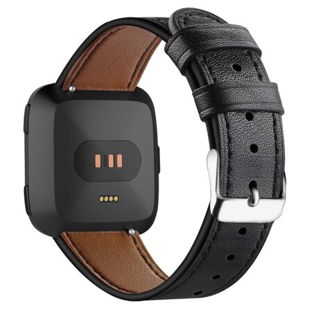 Fitbit Versa 1 / 2 & Lite leren bandje - Zwart