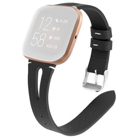 Fitbit Versa 1 / 2 & Lite bandje TPU leer - Zwart