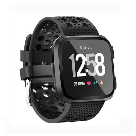 Siliconen Bandje Geventileerd Fitbit Versa 1 / 2 & Lite - Zwart