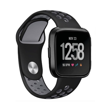 Fitbit Versa 1 / 2 & Lite sportbandje - Maat: Large - Zwart + grijs