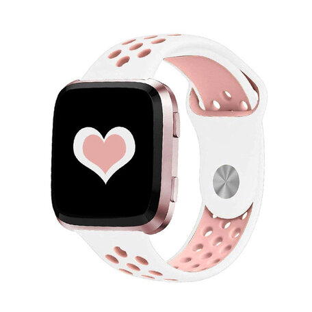 Fitbit Versa 1 / 2 & Lite  sportbandje - Maat: Small - Wit + Roze
