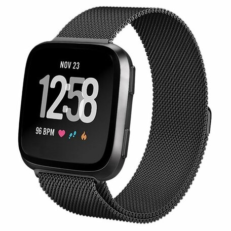 Fitbit Versa 1 / 2 & Lite milanese bandje - Maat: Small - Zwart