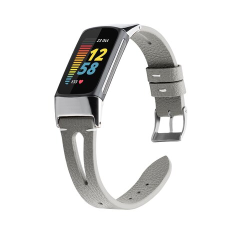 Fitbit Charge 5 bandje - PU leather - Grijs