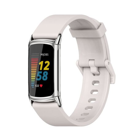 FitBit Charge 5 Extra soft siliconen bandje - Lichtgrijs + zilveren connector