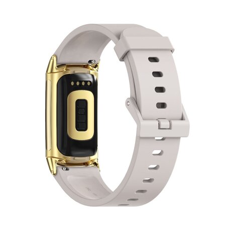 FitBit Charge 5 Extra soft siliconen bandje - Lichtgrijs + gouden connector